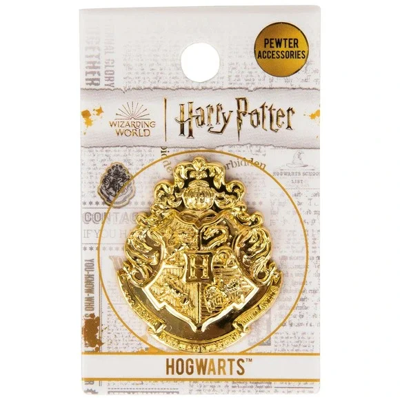 Harry Potter Hogwarts Golden Crest Pewter Lapel Pin Gold - Picture 1 of 2